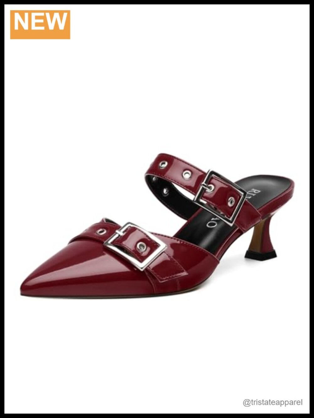 Pointed Toe Low Heel Mule Pumps with Backstrap Buckle